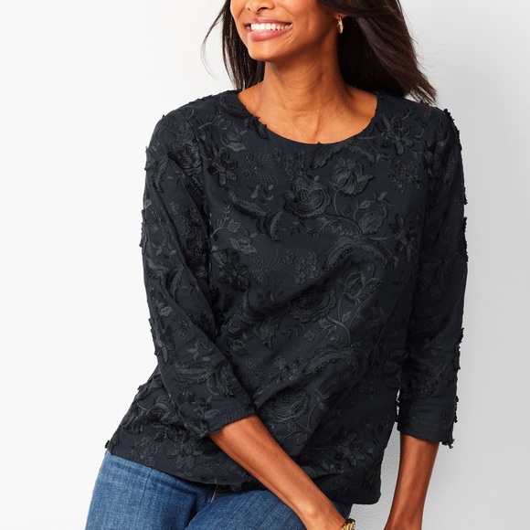 Talbots Tops - NWT Talbots Cotton Embroidered Floral Top in Navy Talbots Tops - NWT Talbots Cotton Embroidered Floral Top in Navy